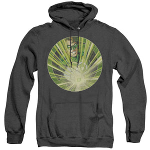 AN OFFCIALLY LICENSED GREEN LANTERN LIGHT EM UP ADULT UNISEX HEATHER PULLOVER HOODIE BLACK