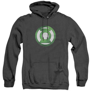 AN OFFCIALLY LICENSED GREEN LANTERN GREEN CHROME LOGO ADULT UNISEX HEATHER PULLOVER HOODIE BLACK