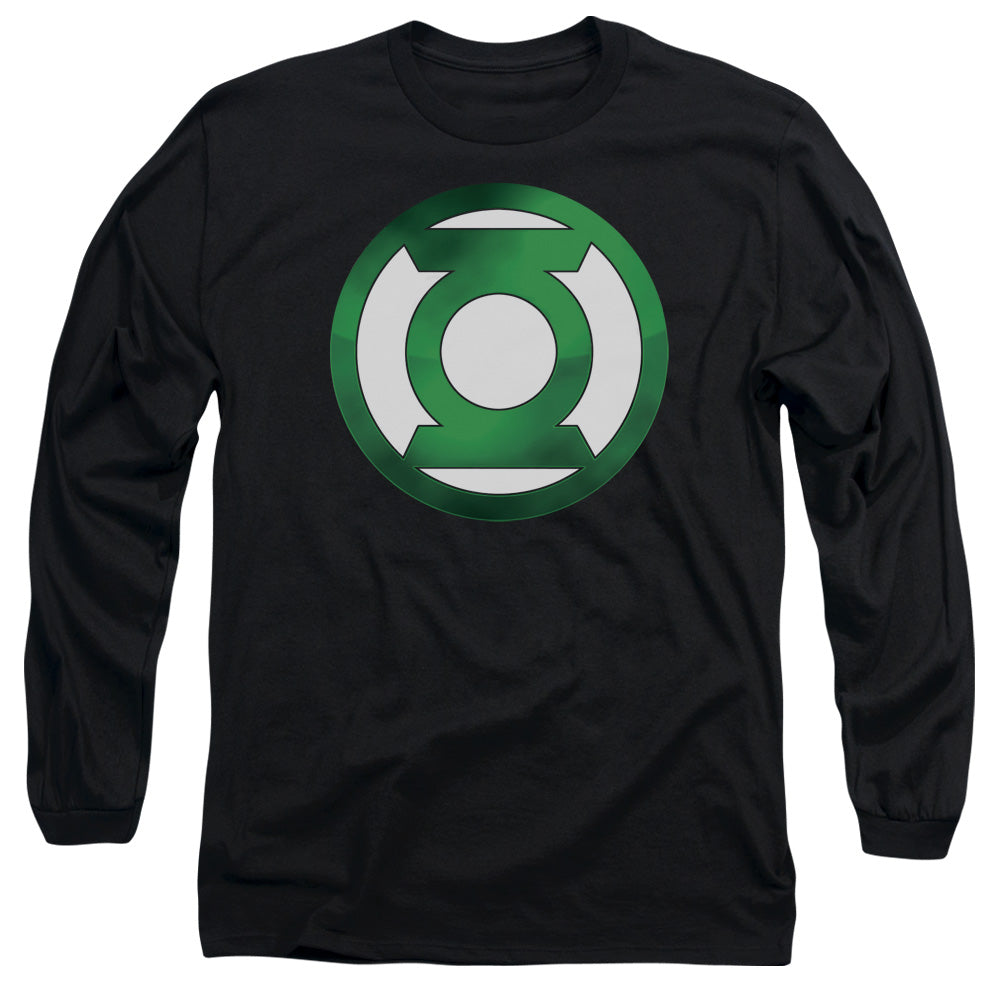 AN OFFCIALLY LICENSED GREEN LANTERN GREEN CHROME LOGO MEN'S LONG SLEEVE T-SHIRT BLACK