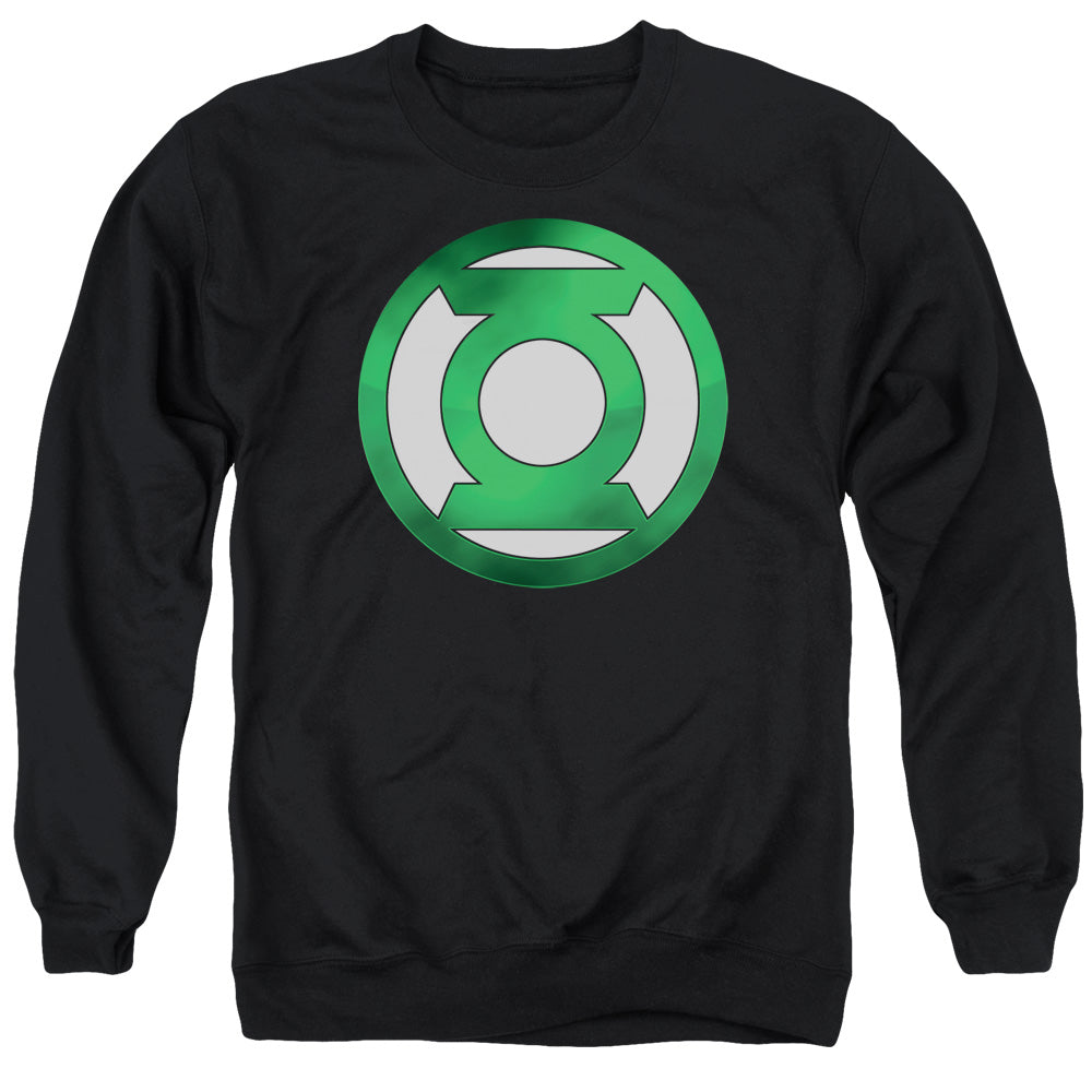 AN OFFCIALLY LICENSED GREEN LANTERN GREEN CHROME LOGO ADULT UNISEX CREWNECK SWEATSHIRT BLACK