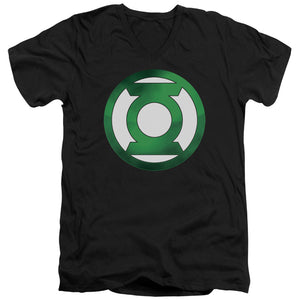 AN OFFCIALLY LICENSED GREEN LANTERN GREEN CHROME LOGO MEN'S V-NECK T-SHIRT BLACK