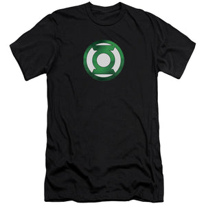 AN OFFCIALLY LICENSED GREEN LANTERN GREEN CHROME LOGO MEN'S PREMIUM SLIM FIT T-SHIRT BLACK