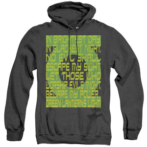 AN OFFCIALLY LICENSED GREEN LANTERN GREEN LANTERN OATH ADULT UNISEX HEATHER PULLOVER HOODIE BLACK
