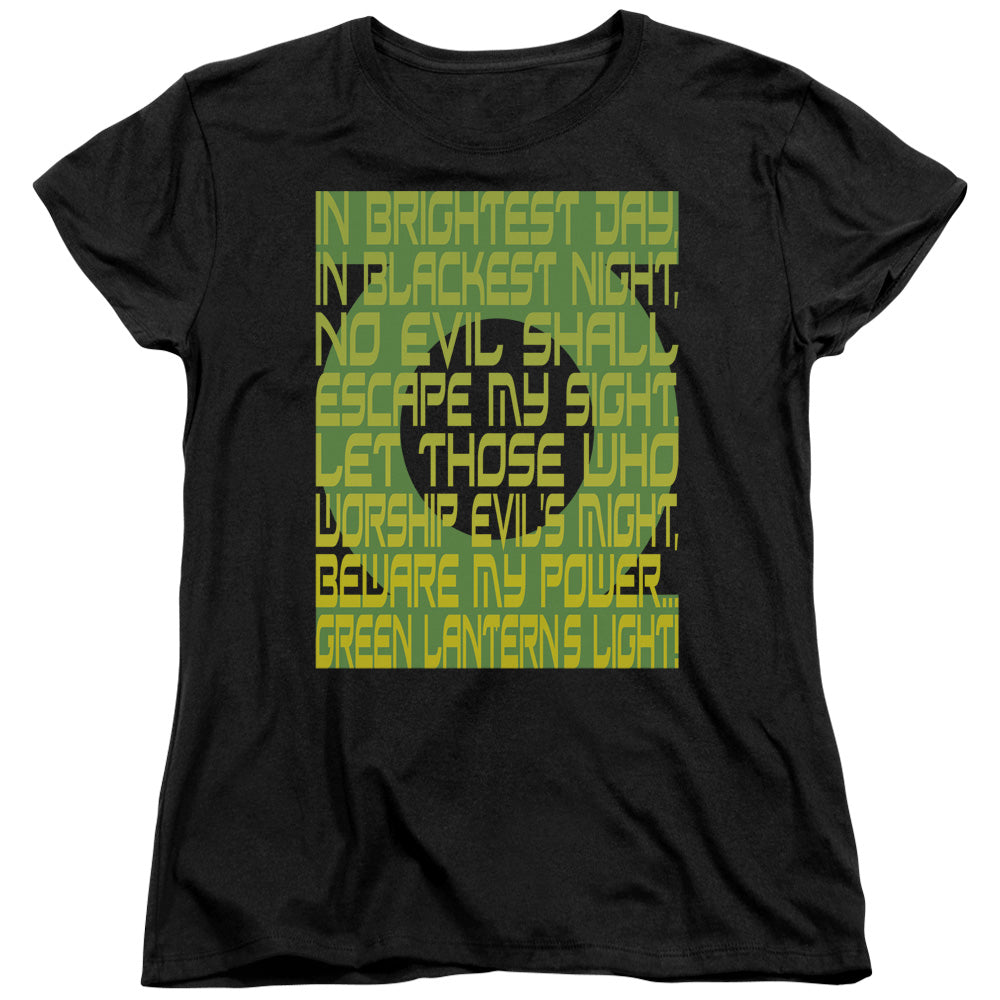 AN OFFCIALLY LICENSED GREEN LANTERN GREEN LANTERN OATH WOMEN'S REGULAR FIT T-SHIRT BLACK