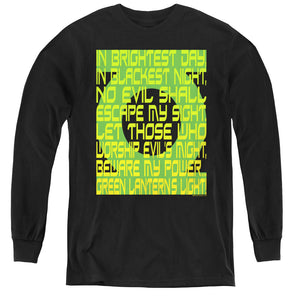AN OFFCIALLY LICENSED GREEN LANTERN GREEN LANTERN OATH YOUTH LONG SLEEVE T-SHIRT BLACK