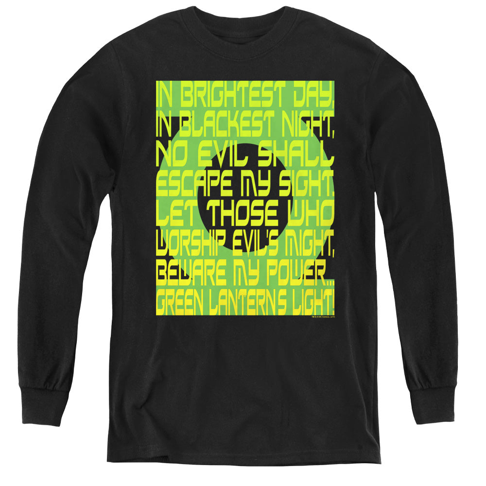 AN OFFCIALLY LICENSED GREEN LANTERN GREEN LANTERN OATH YOUTH LONG SLEEVE T-SHIRT BLACK
