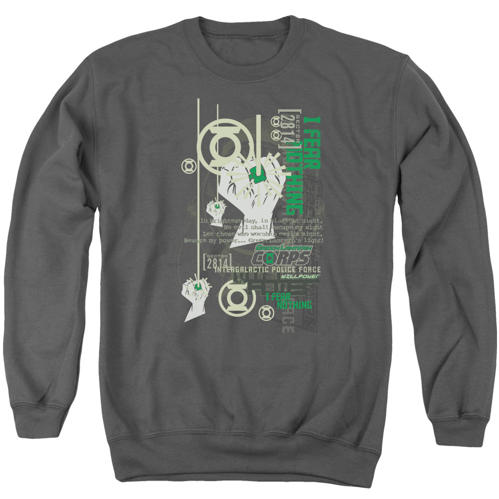 AN OFFCIALLY LICENSED GREEN LANTERN CORE STRENGTH ADULT UNISEX CREWNECK SWEATSHIRT CHARCOAL