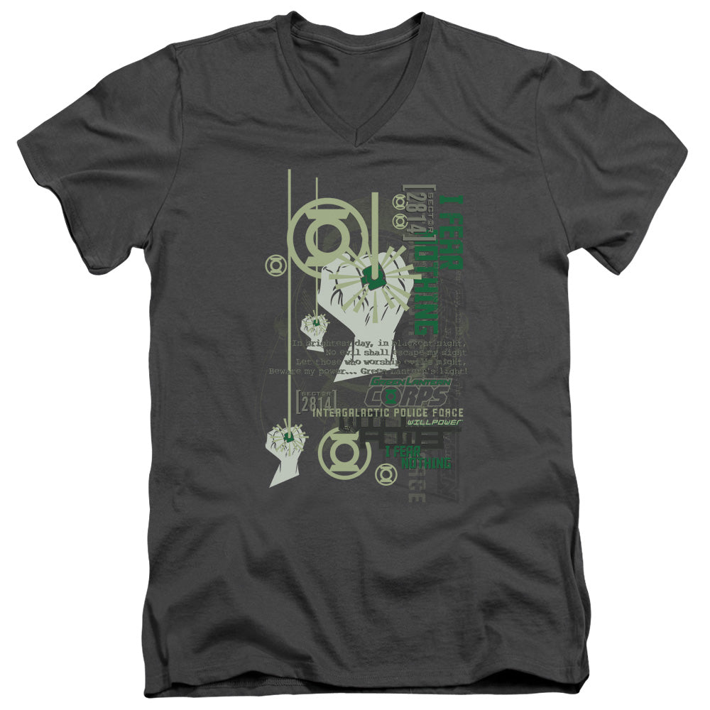 AN OFFCIALLY LICENSED GREEN LANTERN CORE STRENGTH MEN'S V-NECK T-SHIRT CHARCOAL