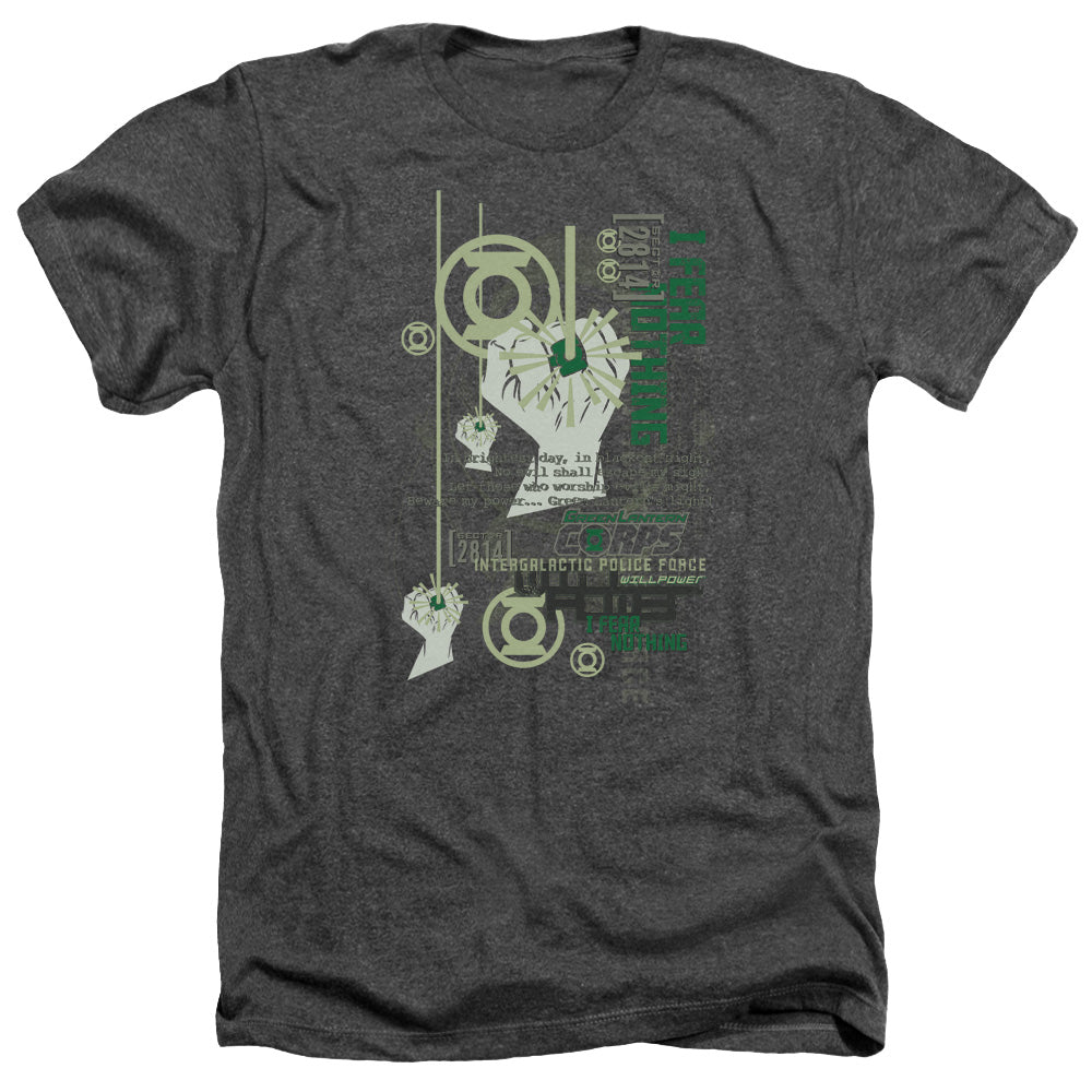 AN OFFCIALLY LICENSED GREEN LANTERN CORE STRENGTH MEN'S HEATHER T-SHIRT CHARCOAL