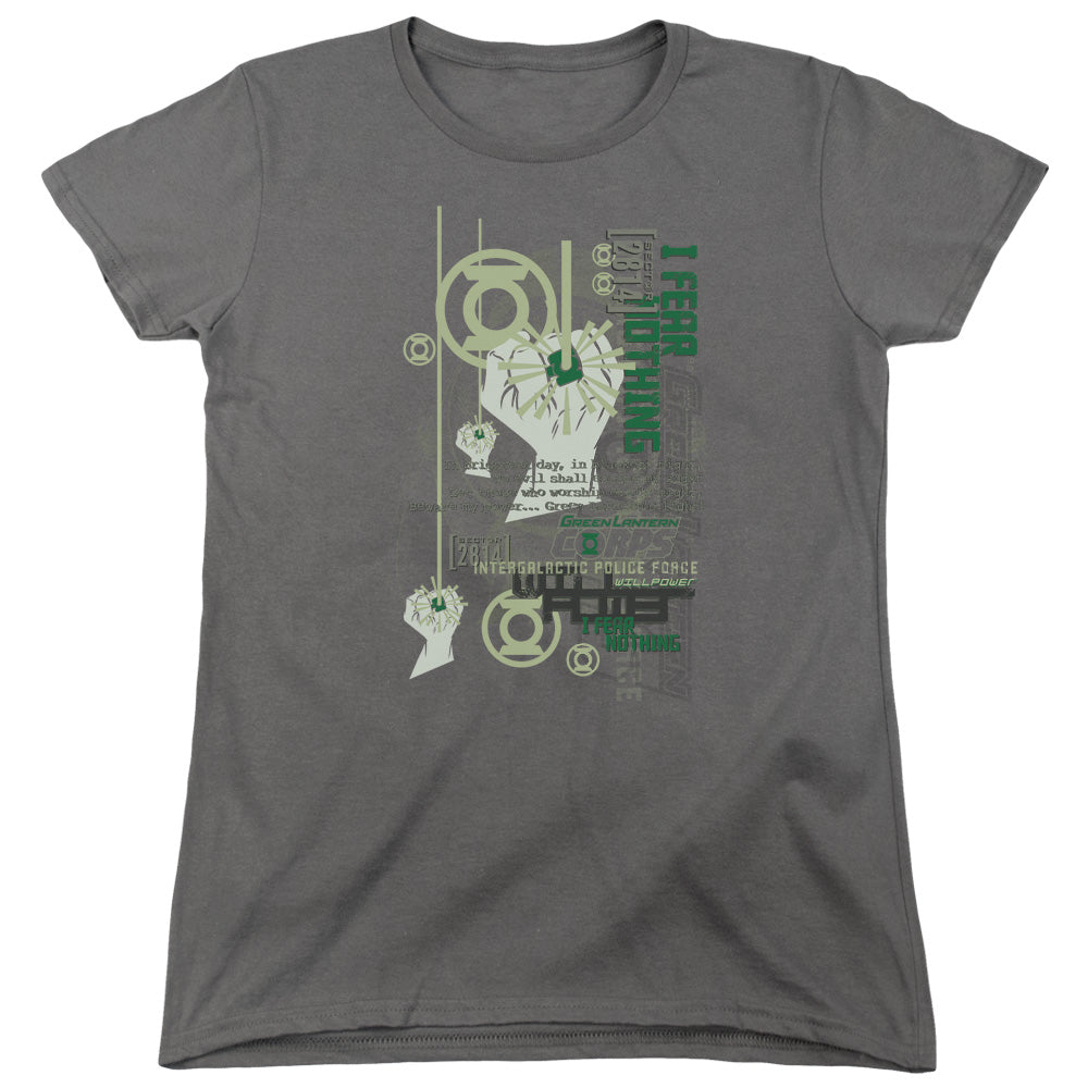 AN OFFCIALLY LICENSED GREEN LANTERN CORE STRENGTH WOMEN'S REGULAR FIT T-SHIRT CHARCOAL