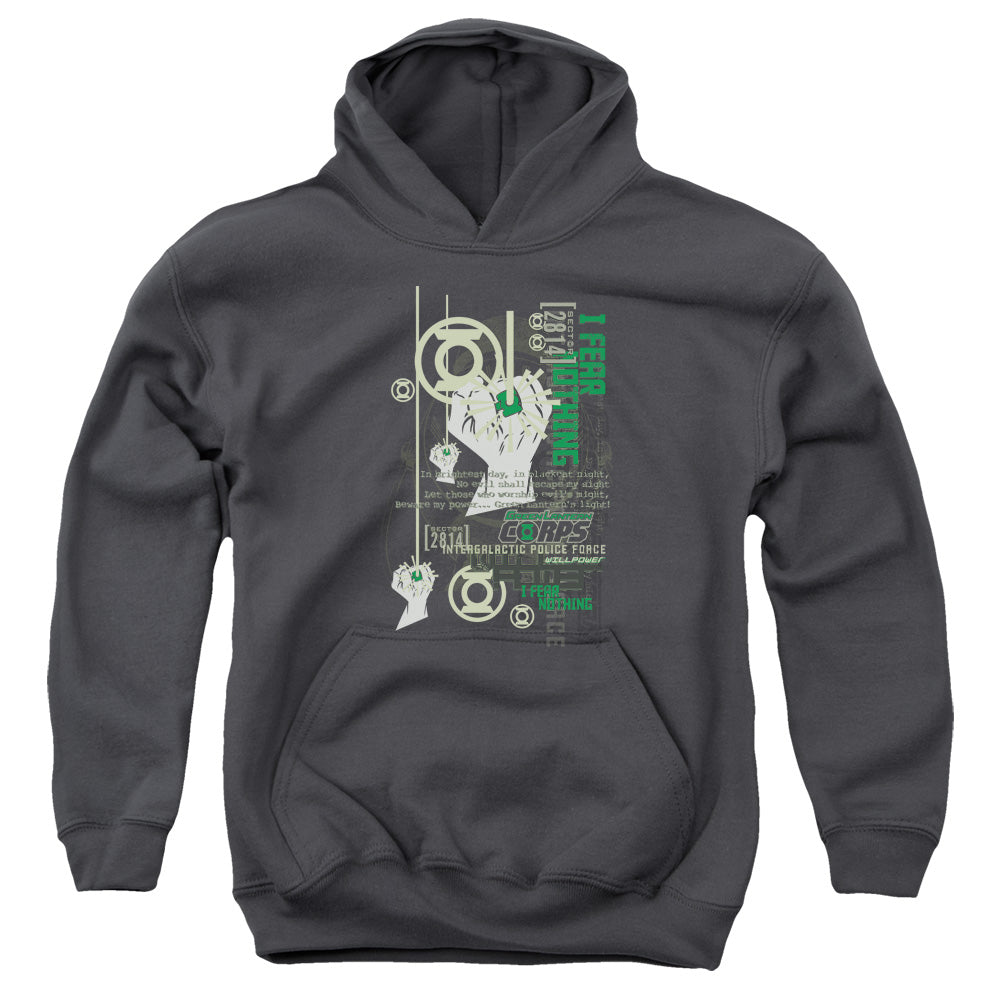 AN OFFCIALLY LICENSED GREEN LANTERN CORE STRENGTH YOUTH HOODIE CHARCOAL