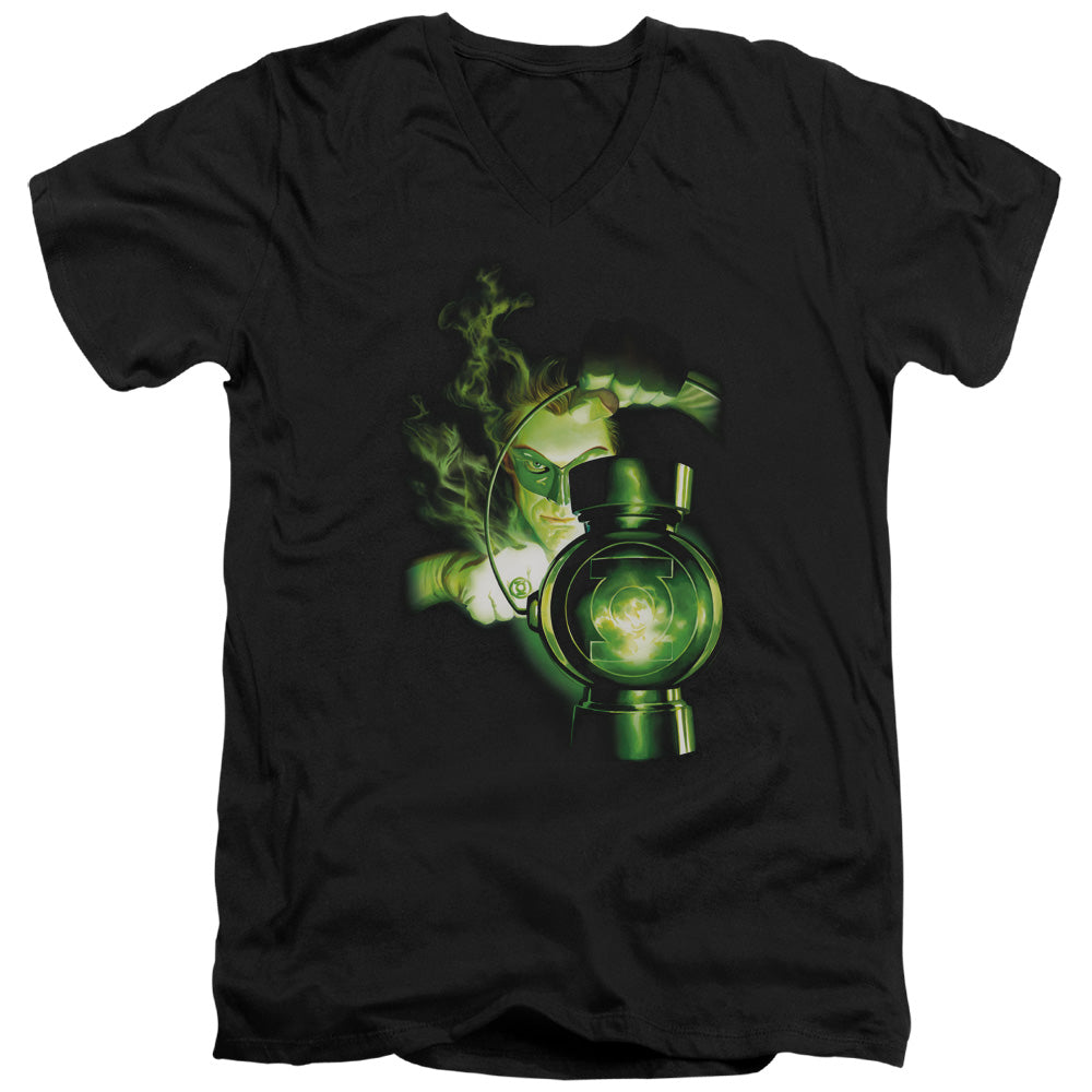 AN OFFCIALLY LICENSED GREEN LANTERN LANTERN LIGHT MEN'S V-NECK T-SHIRT BLACK