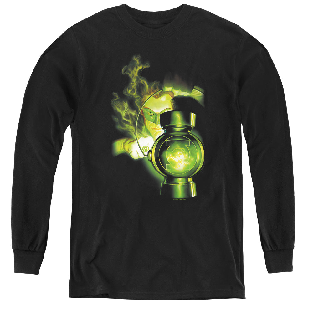 AN OFFCIALLY LICENSED GREEN LANTERN LANTERN LIGHT YOUTH LONG SLEEVE T-SHIRT BLACK