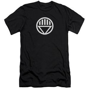 AN OFFCIALLY LICENSED GREEN LANTERN BLACK LANTERN LOGO MEN'S PREMIUM SLIM FIT T-SHIRT BLACK
