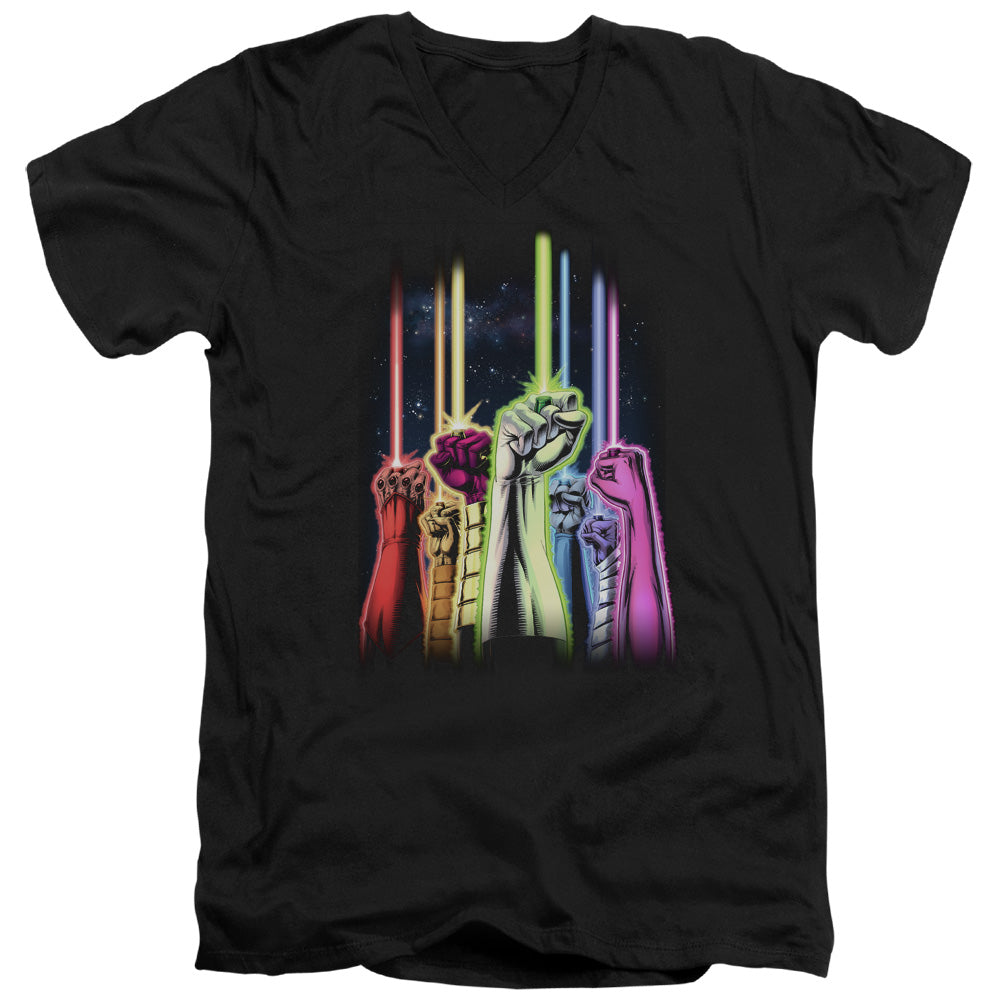 AN OFFCIALLY LICENSED GREEN LANTERN RAINBOW CORPS MEN'S V-NECK T-SHIRT BLACK