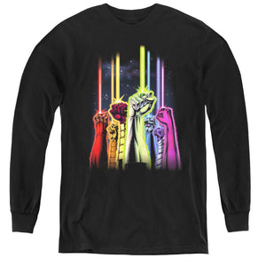 AN OFFCIALLY LICENSED GREEN LANTERN RAINBOW CORPS YOUTH LONG SLEEVE T-SHIRT BLACK