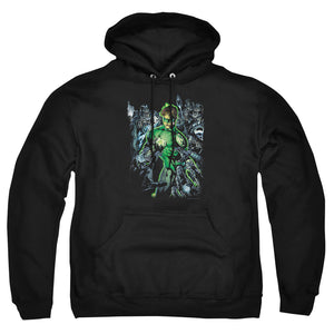 AN OFFCIALLY LICENSED GREEN LANTERN SURROUNDED BY DEATH ADULT UNISEX PULLOVER HOODIE BLACK