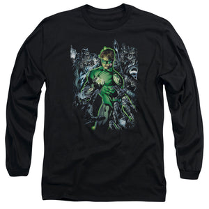 AN OFFCIALLY LICENSED GREEN LANTERN SURROUNDED BY DEATH MEN'S LONG SLEEVE T-SHIRT BLACK