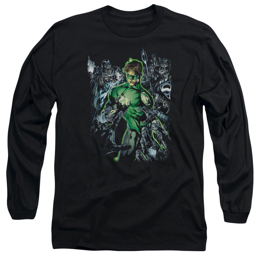 AN OFFCIALLY LICENSED GREEN LANTERN SURROUNDED BY DEATH MEN'S LONG SLEEVE T-SHIRT BLACK