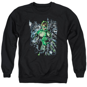 AN OFFCIALLY LICENSED GREEN LANTERN SURROUNDED BY DEATH ADULT UNISEX CREWNECK SWEATSHIRT BLACK