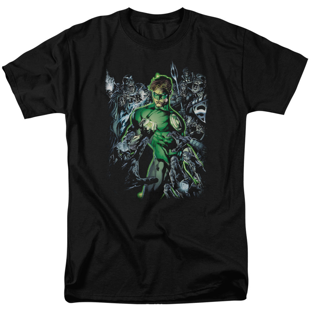 AN OFFCIALLY LICENSED GREEN LANTERN SURROUNDED BY DEATH MEN'S REGULAR FIT T-SHIRT BLACK