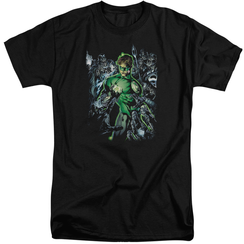AN OFFCIALLY LICENSED GREEN LANTERN SURROUNDED BY DEATH MEN'S TALL FIT T-SHIRT BLACK