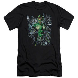 AN OFFCIALLY LICENSED GREEN LANTERN SURROUNDED BY DEATH MEN'S PREMIUM SLIM FIT T-SHIRT BLACK