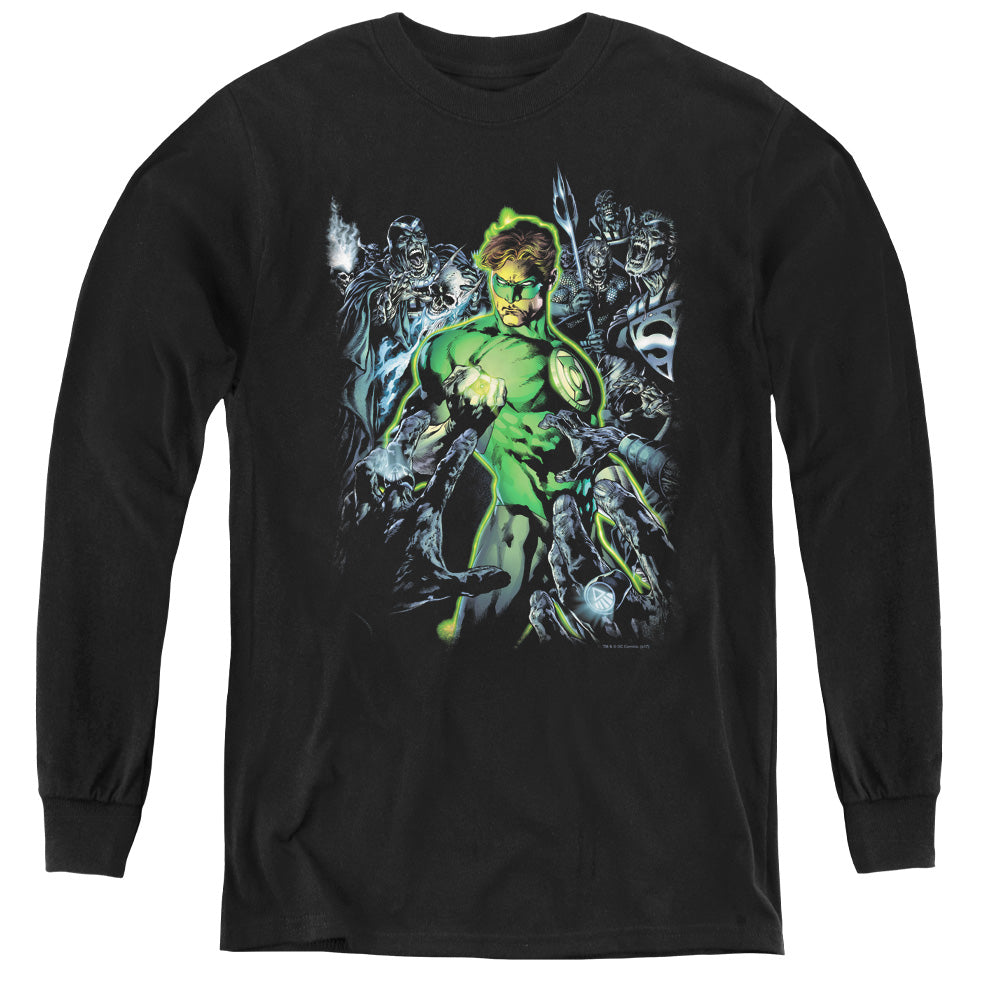 AN OFFCIALLY LICENSED GREEN LANTERN SURROUNDED BY DEATH YOUTH LONG SLEEVE T-SHIRT BLACK