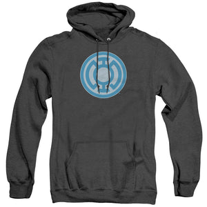 AN OFFCIALLY LICENSED GREEN LANTERN BLUE SYMBOL ADULT UNISEX HEATHER PULLOVER HOODIE BLACK