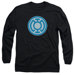 AN OFFCIALLY LICENSED GREEN LANTERN BLUE SYMBOL MEN'S LONG SLEEVE T-SHIRT BLACK