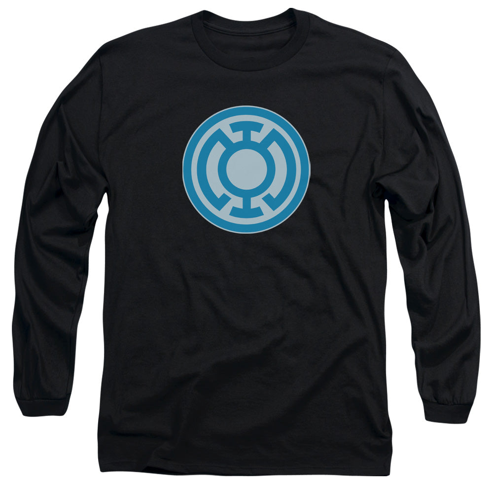 AN OFFCIALLY LICENSED GREEN LANTERN BLUE SYMBOL MEN'S LONG SLEEVE T-SHIRT BLACK