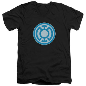 AN OFFCIALLY LICENSED GREEN LANTERN BLUE SYMBOL MEN'S V-NECK T-SHIRT BLACK
