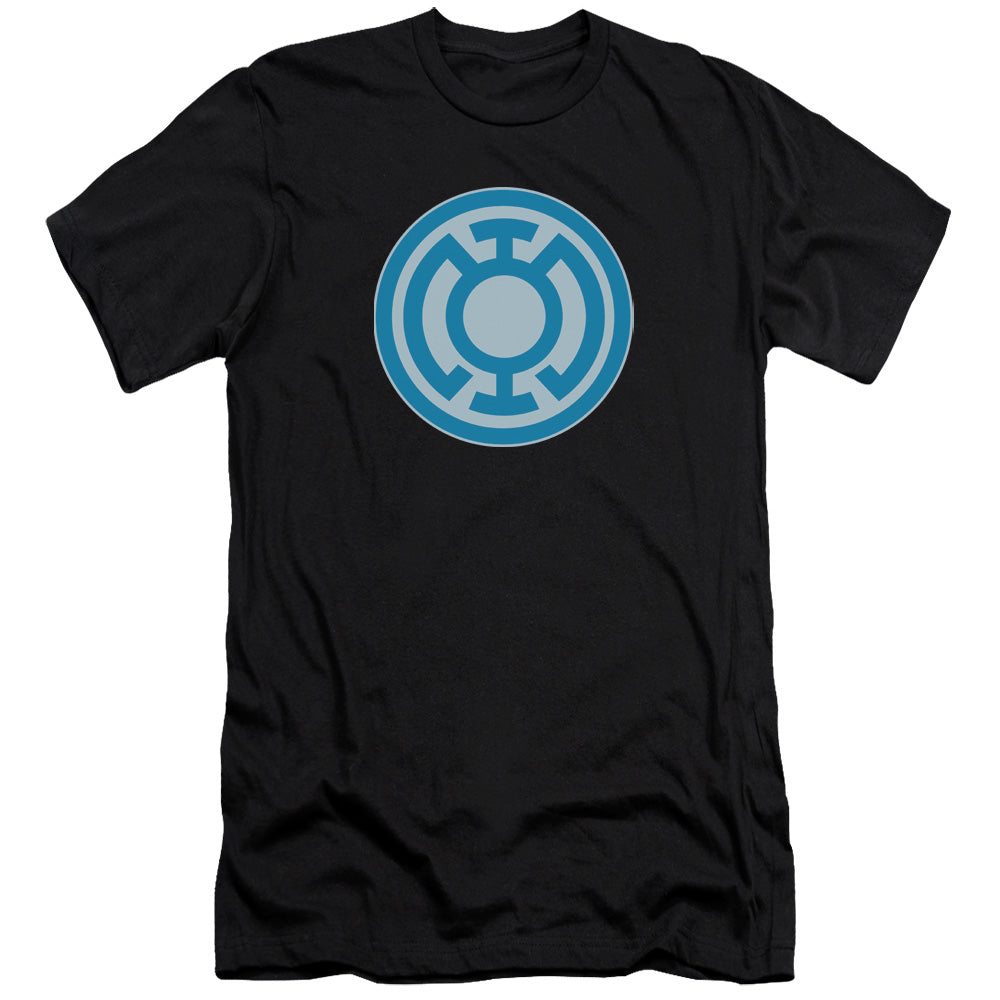 AN OFFCIALLY LICENSED GREEN LANTERN BLUE SYMBOL MEN'S PREMIUM SLIM FIT T-SHIRT BLACK
