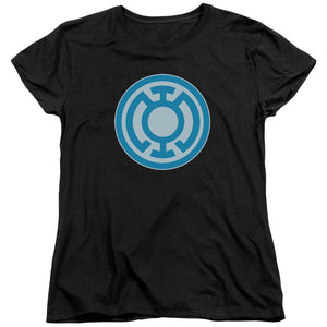 AN OFFCIALLY LICENSED GREEN LANTERN BLUE SYMBOL WOMEN'S REGULAR FIT T-SHIRT BLACK