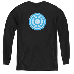 AN OFFCIALLY LICENSED GREEN LANTERN BLUE SYMBOL YOUTH LONG SLEEVE T-SHIRT BLACK