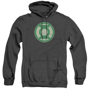 AN OFFCIALLY LICENSED GREEN LANTERN GREEN SYMBOL ADULT UNISEX HEATHER PULLOVER HOODIE BLACK