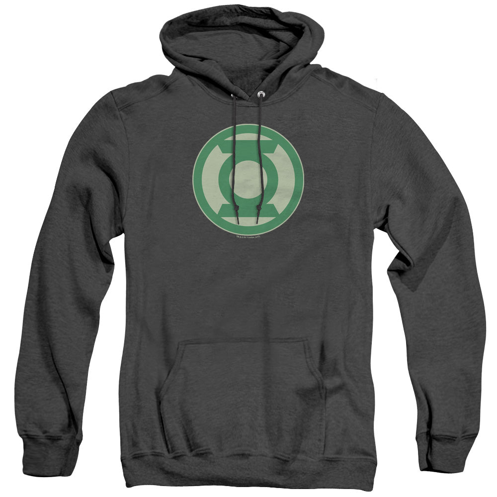 AN OFFCIALLY LICENSED GREEN LANTERN GREEN SYMBOL ADULT UNISEX HEATHER PULLOVER HOODIE BLACK