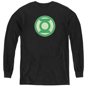 AN OFFCIALLY LICENSED GREEN LANTERN GREEN SYMBOL YOUTH LONG SLEEVE T-SHIRT BLACK
