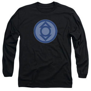 AN OFFCIALLY LICENSED GREEN LANTERN INDIGO SYMBOL MEN'S LONG SLEEVE T-SHIRT BLACK