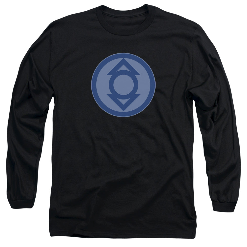 AN OFFCIALLY LICENSED GREEN LANTERN INDIGO SYMBOL MEN'S LONG SLEEVE T-SHIRT BLACK