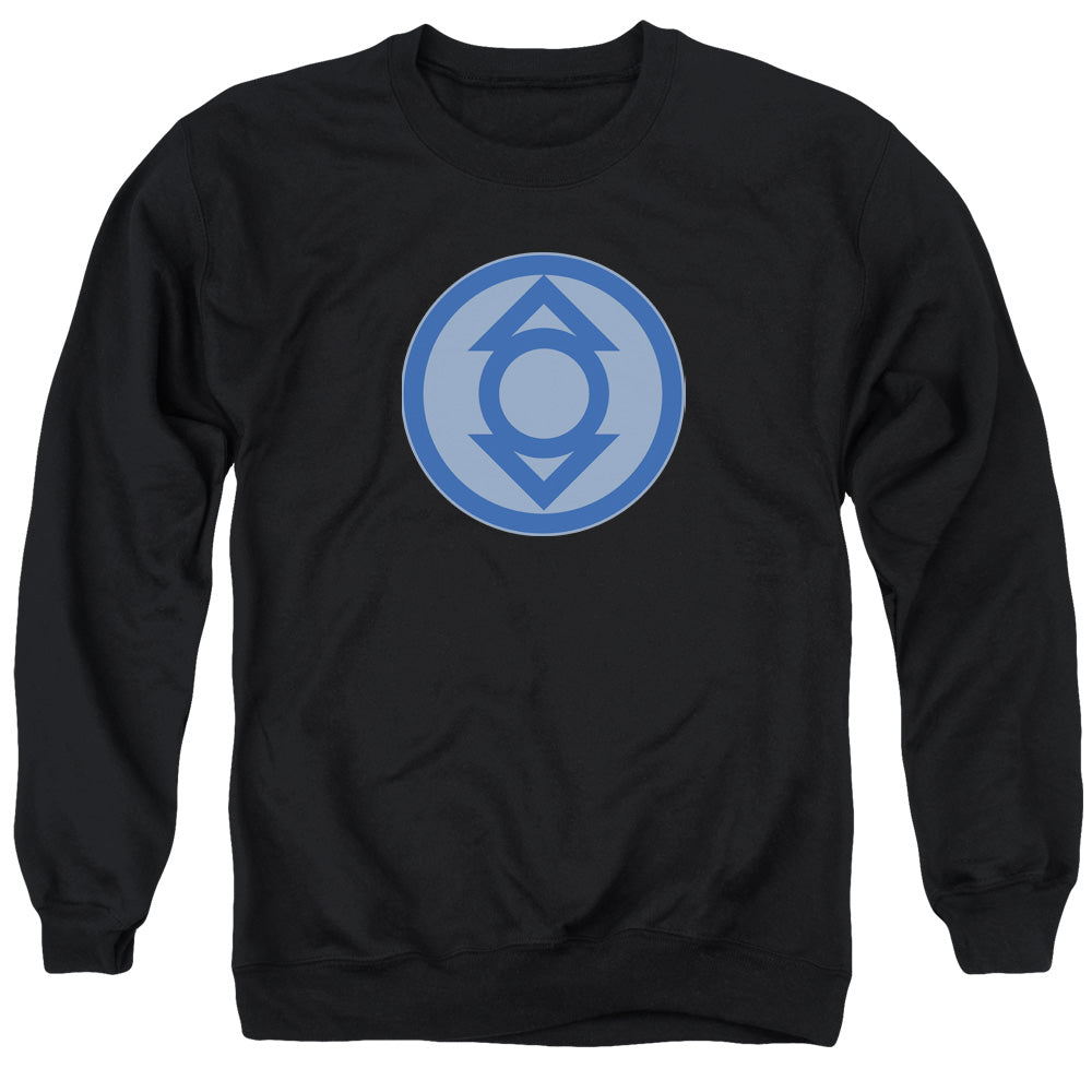 AN OFFCIALLY LICENSED GREEN LANTERN INDIGO SYMBOL ADULT UNISEX CREWNECK SWEATSHIRT BLACK