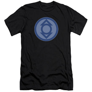 AN OFFCIALLY LICENSED GREEN LANTERN INDIGO SYMBOL MEN'S PREMIUM SLIM FIT T-SHIRT BLACK