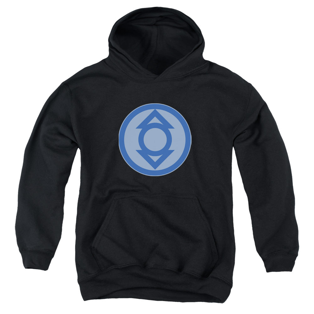 AN OFFCIALLY LICENSED GREEN LANTERN INDIGO SYMBOL YOUTH HOODIE BLACK