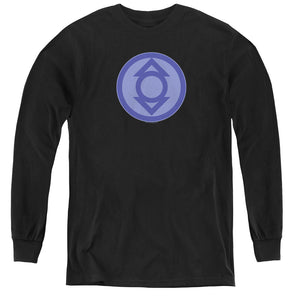 AN OFFCIALLY LICENSED GREEN LANTERN INDIGO SYMBOL YOUTH LONG SLEEVE T-SHIRT BLACK