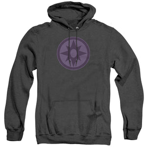 AN OFFCIALLY LICENSED GREEN LANTERN SAPPHIRE SYMBOL ADULT UNISEX HEATHER PULLOVER HOODIE BLACK