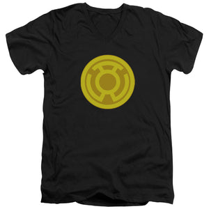 AN OFFCIALLY LICENSED GREEN LANTERN YELLOW SYMBOL MEN'S V-NECK T-SHIRT BLACK