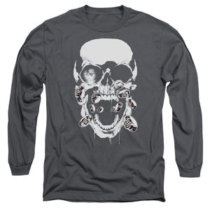 AN OFFCIALLY LICENSED GREEN LANTERN BLACK LANTERN SKULL MEN'S LONG SLEEVE T-SHIRT CHARCOAL