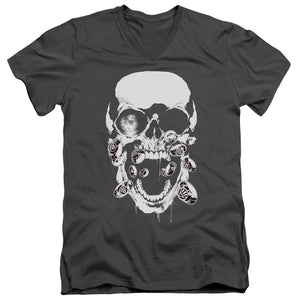 AN OFFCIALLY LICENSED GREEN LANTERN BLACK LANTERN SKULL MEN'S V-NECK T-SHIRT CHARCOAL