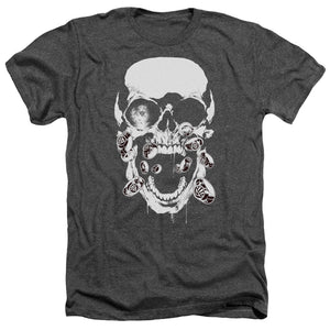 AN OFFCIALLY LICENSED GREEN LANTERN BLACK LANTERN SKULL MEN'S HEATHER T-SHIRT CHARCOAL