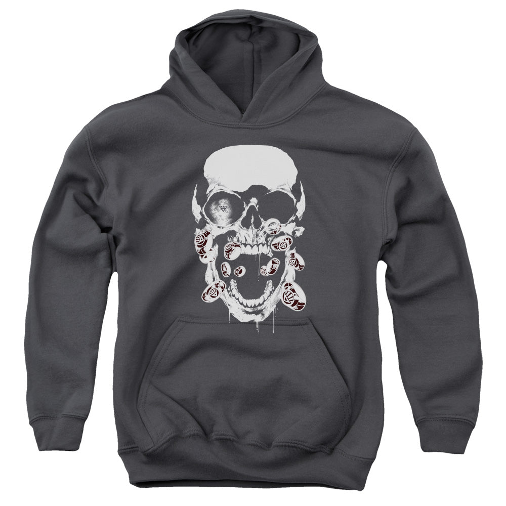 AN OFFCIALLY LICENSED GREEN LANTERN BLACK LANTERN SKULL YOUTH HOODIE CHARCOAL